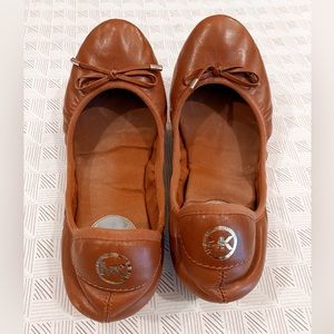 Michael Kors leather ballet flats, size 8.5 W US, brown leather
